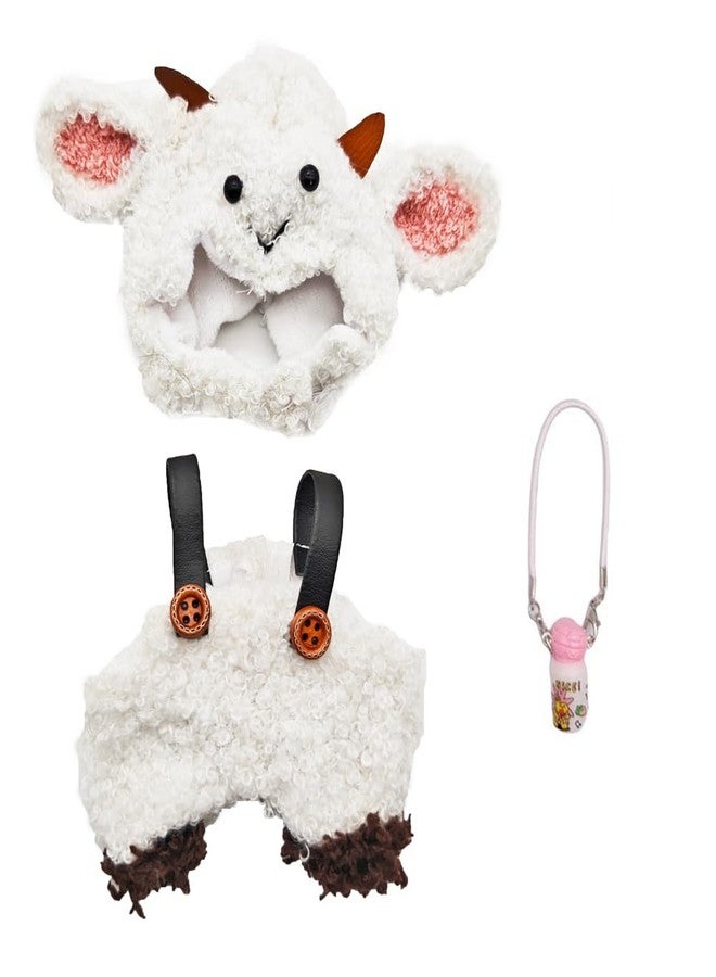 Jemant Doll Clothes 17cm Set White Sheep Headwear Pink Ear Black Eyes Brown Horns Leather Overalls Water Bottle Accessories Fashion Chic Cute Animal Outfit Set for 17cm Dolls (No Doll) - Image 1